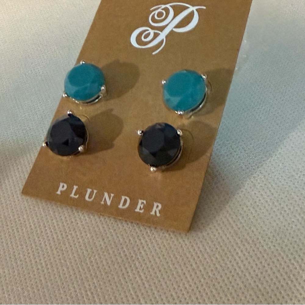Plunder Teal and Black Faceted Double Stud Earring Set